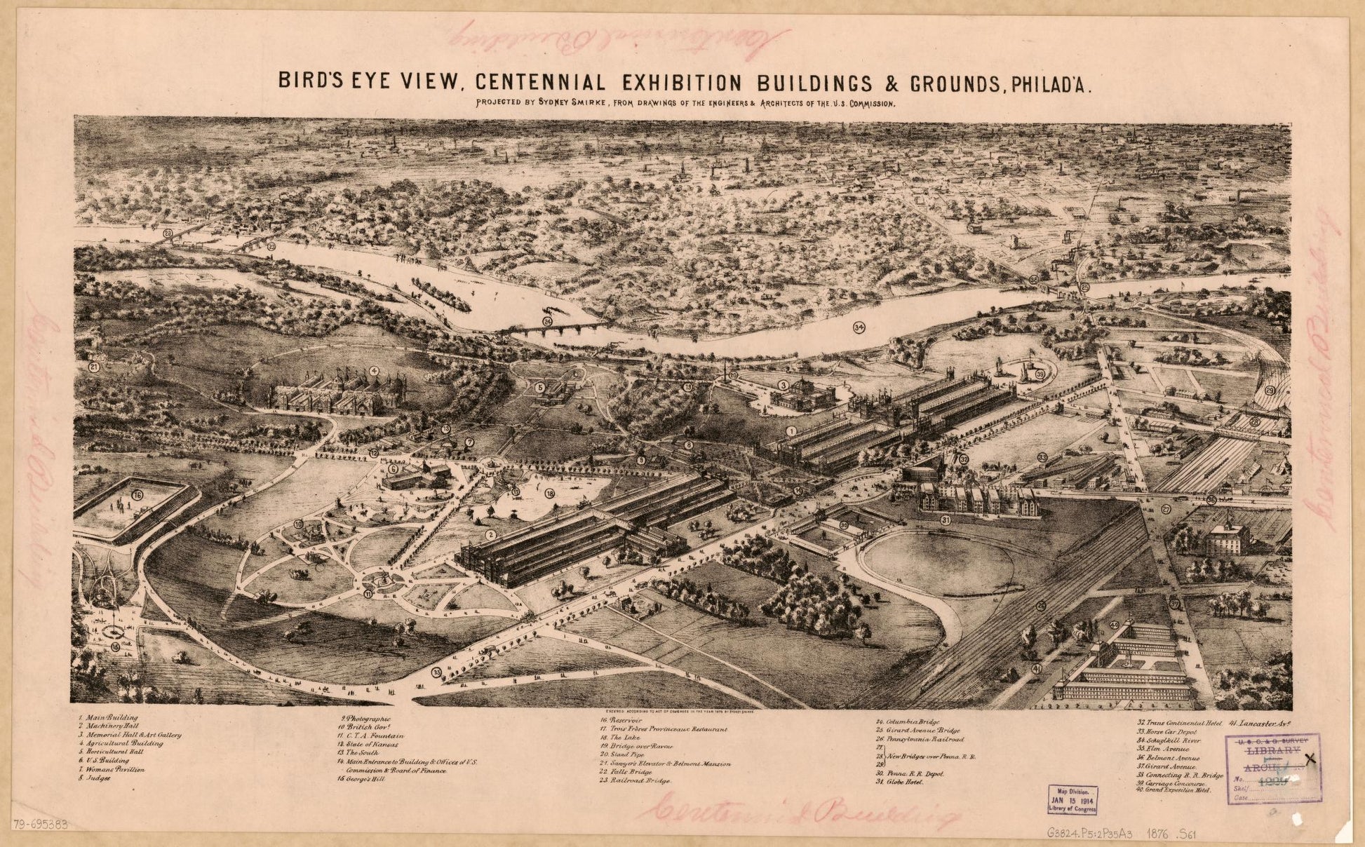 Bird's eye view, centennial exhibition buildings & grounds, Philad'a (1875) – Historic Bird’s-Eye View Panorama Print