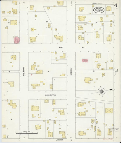 Sanborn Fire Insurance Map from Durant, Holmes County, Mississippi (1907), Sheet #0004 - Complete Map Set gallery image, historic Sanborn map, vintage wall art, Mississippi Mississippi
