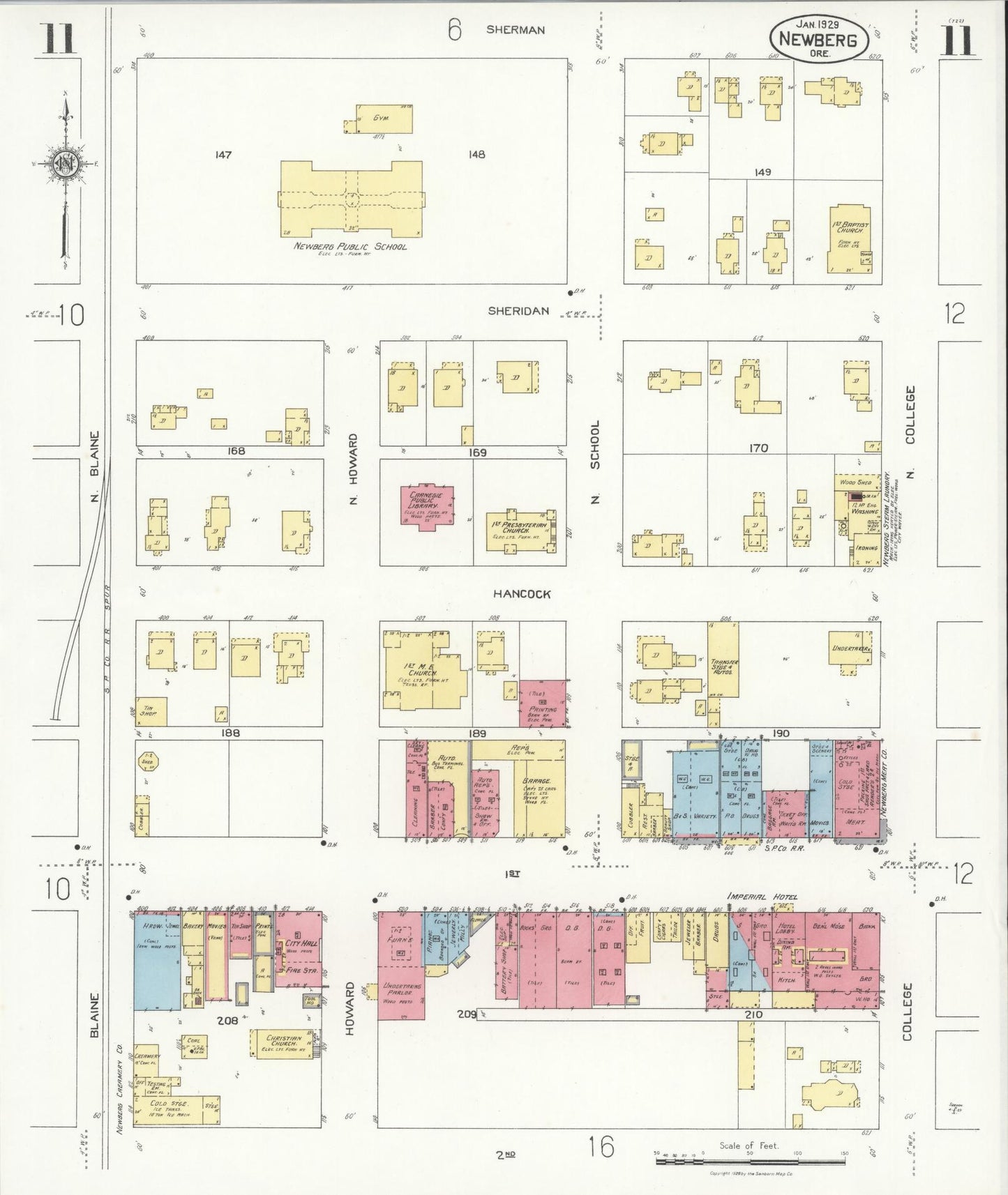 Sanborn Fire Insurance Map from Newberg, Yamhill County, Oregon (1929), Sheet #0011 - Complete Map Set gallery image, historic Sanborn map, vintage wall art, Oregon Oregon