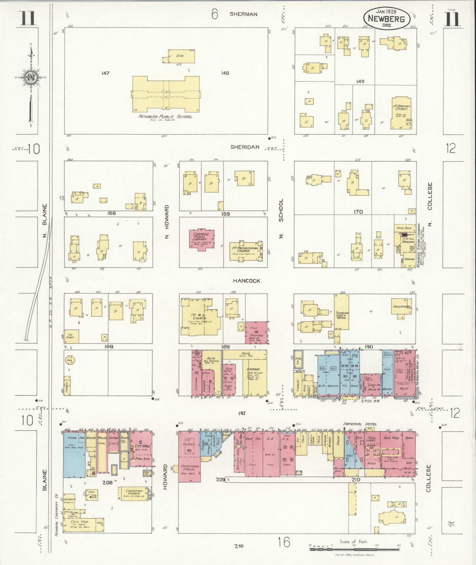 Sanborn Fire Insurance Map from Newberg, Yamhill County, Oregon (1929), Sheet #0011 - Complete Map Set gallery image, historic Sanborn map, vintage wall art, Oregon Oregon