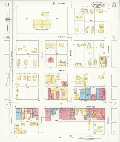 Sanborn Fire Insurance Map from Newberg, Yamhill County, Oregon (1929), Sheet #0011 - Complete Map Set gallery image, historic Sanborn map, vintage wall art, Oregon Oregon