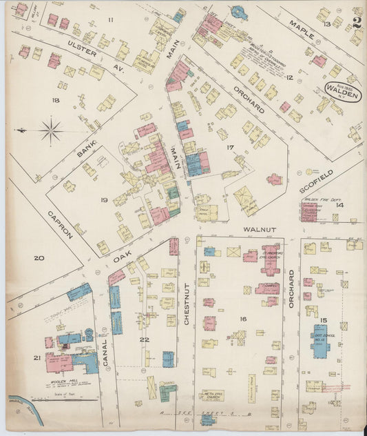 Sanborn Fire Insurance Map from Walden, Orange County, New York (1885), Sheet #0002 - Historic Sanborn Fire Insurance Map Print, vintage old map wall art, antique decor, genealogy gift, New York New York map