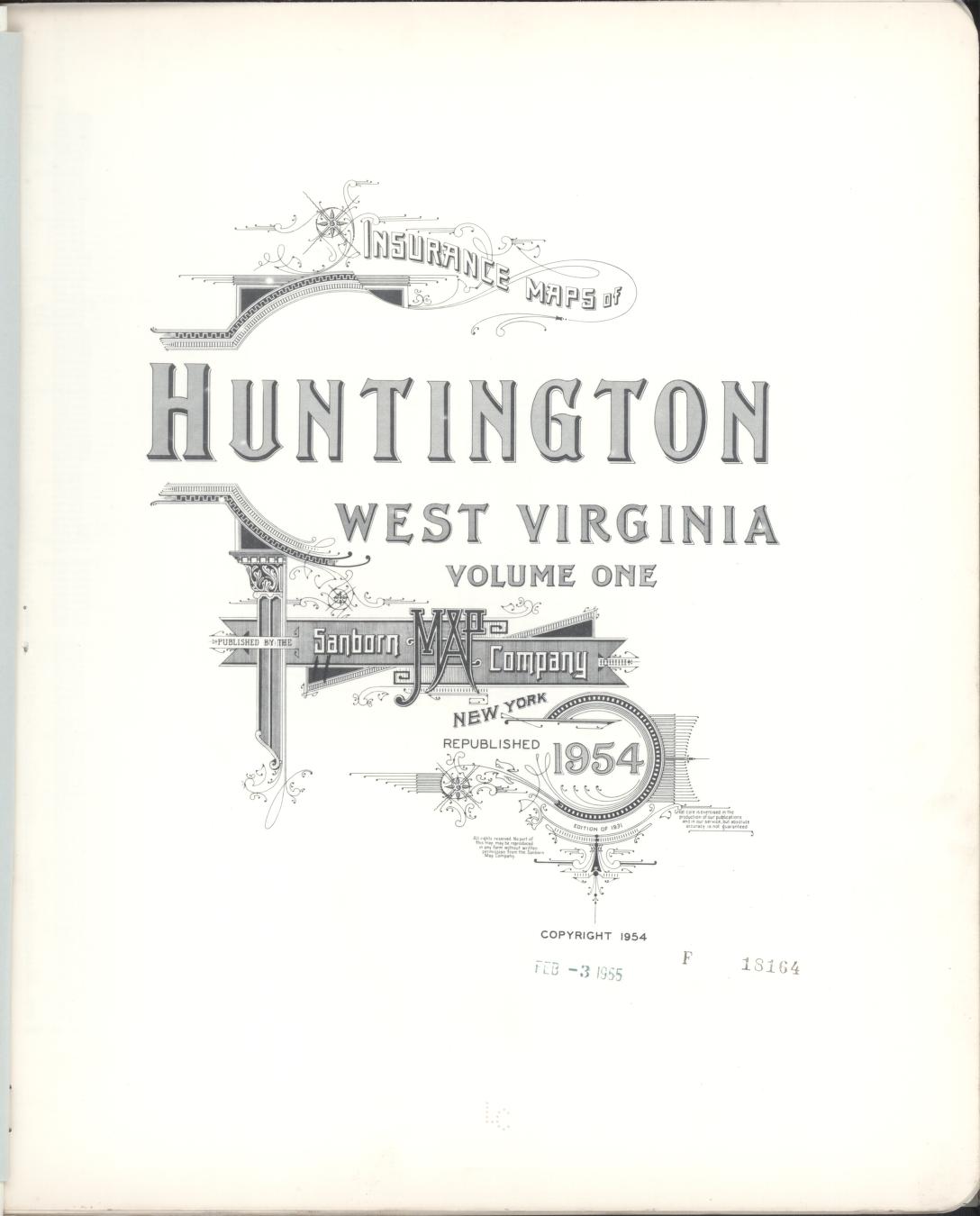 Sanborn Fire Insurance Map from Huntington, Cabell County, West Virginia (1954), Sheet #0001 - Historic Sanborn Fire Insurance Map Print, vintage old map wall art, antique decor, genealogy gift, West Virginia West Virginia map