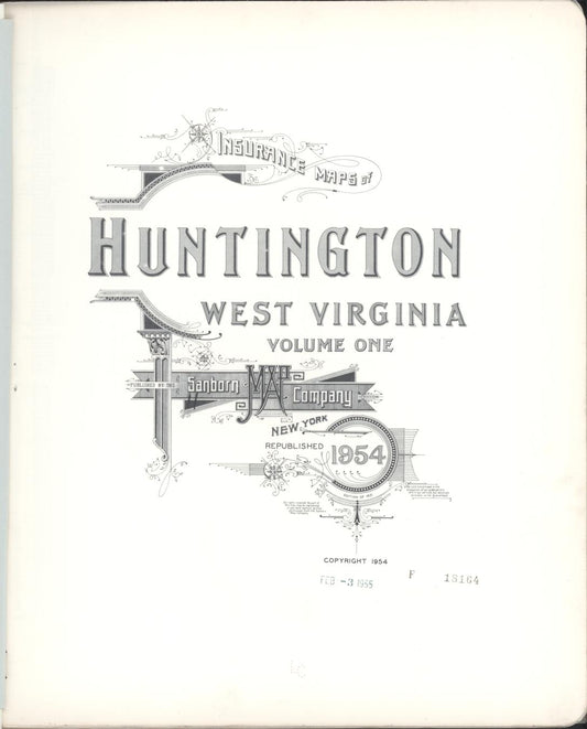 Sanborn Fire Insurance Map from Huntington, Cabell County, West Virginia (1954), Sheet #0001 - Historic Sanborn Fire Insurance Map Print, vintage old map wall art, antique decor, genealogy gift, West Virginia West Virginia map