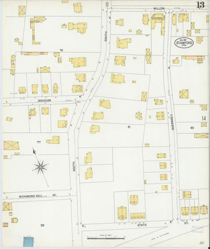 Sanborn Fire Insurance Map from Stamford, Fairfield County, Connecticut (1901), Sheet #0013 - Complete Map Set gallery image, historic Sanborn map, vintage wall art, Connecticut Connecticut
