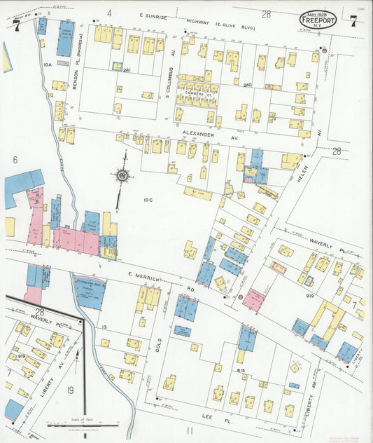 Sanborn Fire Insurance Map from Freeport, Nassau County, New York (1928), Sheet #0007 - Historic Sanborn Fire Insurance Map Print, vintage old map wall art, antique decor, genealogy gift, New York New York map