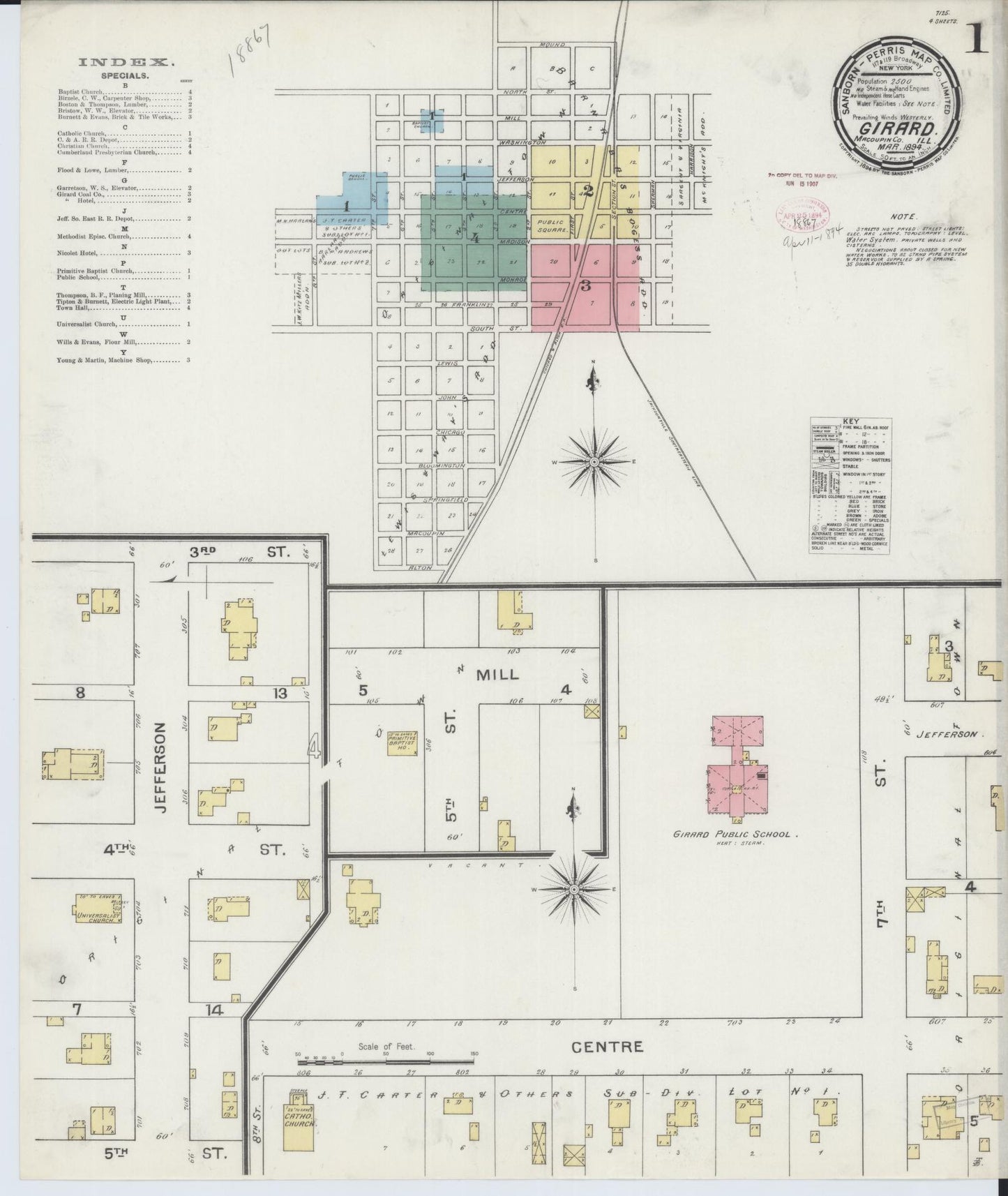 Sanborn Fire Insurance Map from Girard, Macoupin County, Illinois (1894), Sheet #0001 - Historic Sanborn Fire Insurance Map Print, vintage old map wall art, antique decor, genealogy gift, Illinois Illinois map