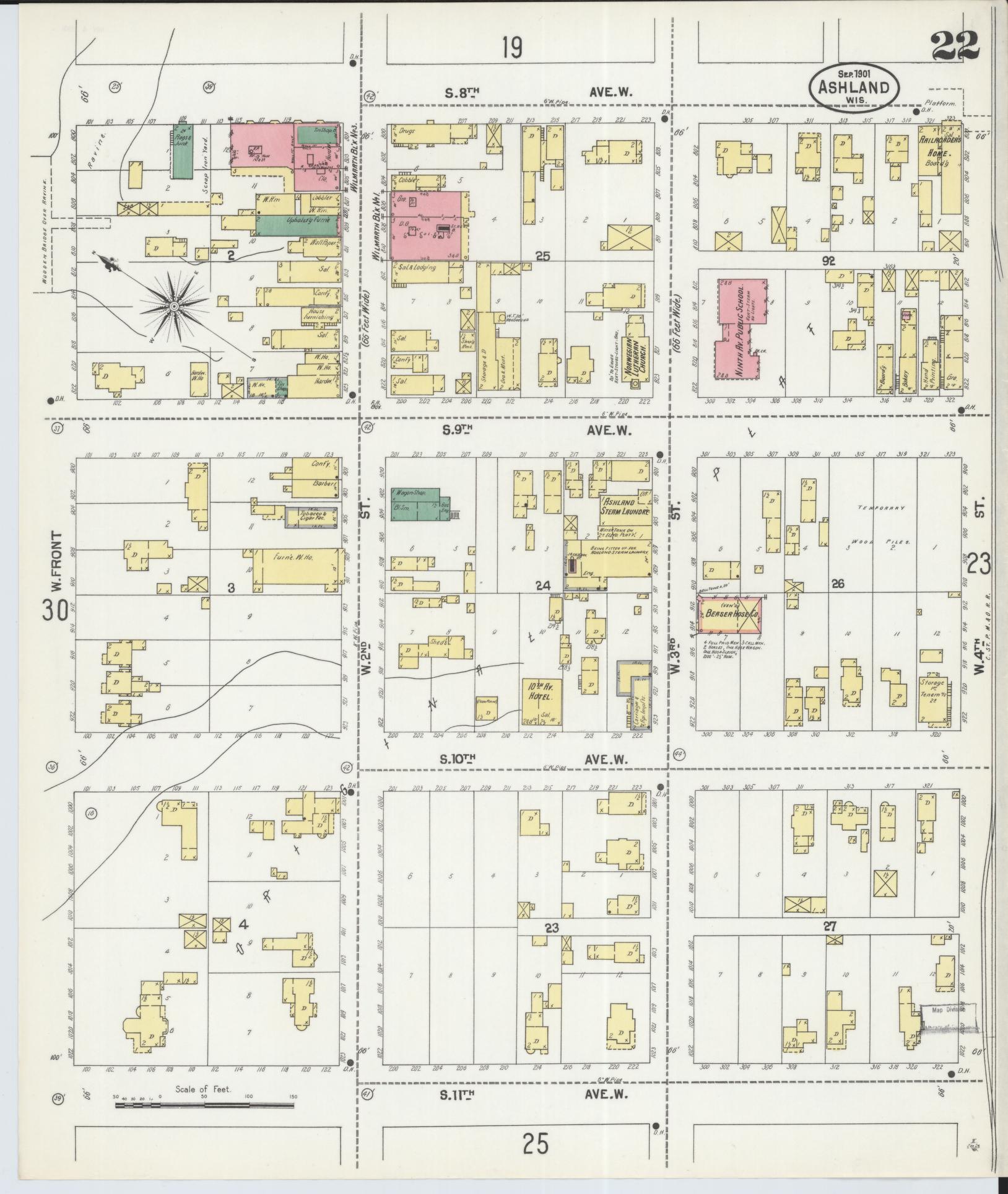 Sanborn Fire Insurance Map from Ashland, Ashland County, Wisconsin (1901), Sheet #0022 - Complete Map Set gallery image, historic Sanborn map, vintage wall art, Wisconsin Wisconsin
