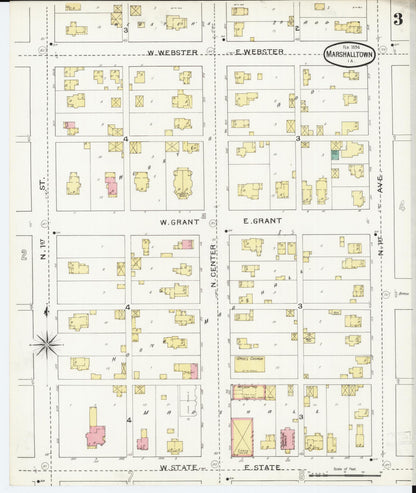 Sanborn Fire Insurance Map from Marshalltown, Marshall County, Iowa (1894), Sheet #0003 - Historic Sanborn Fire Insurance Map Print, vintage old map wall art