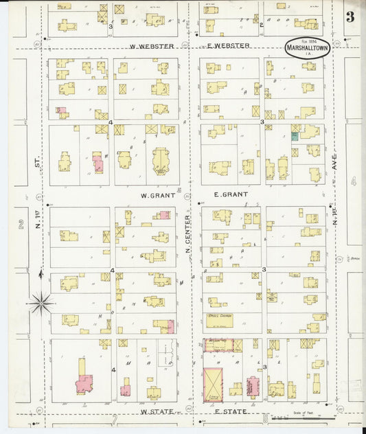 Sanborn Fire Insurance Map from Marshalltown, Marshall County, Iowa (1894), Sheet #0003 - Historic Sanborn Fire Insurance Map Print, vintage old map wall art