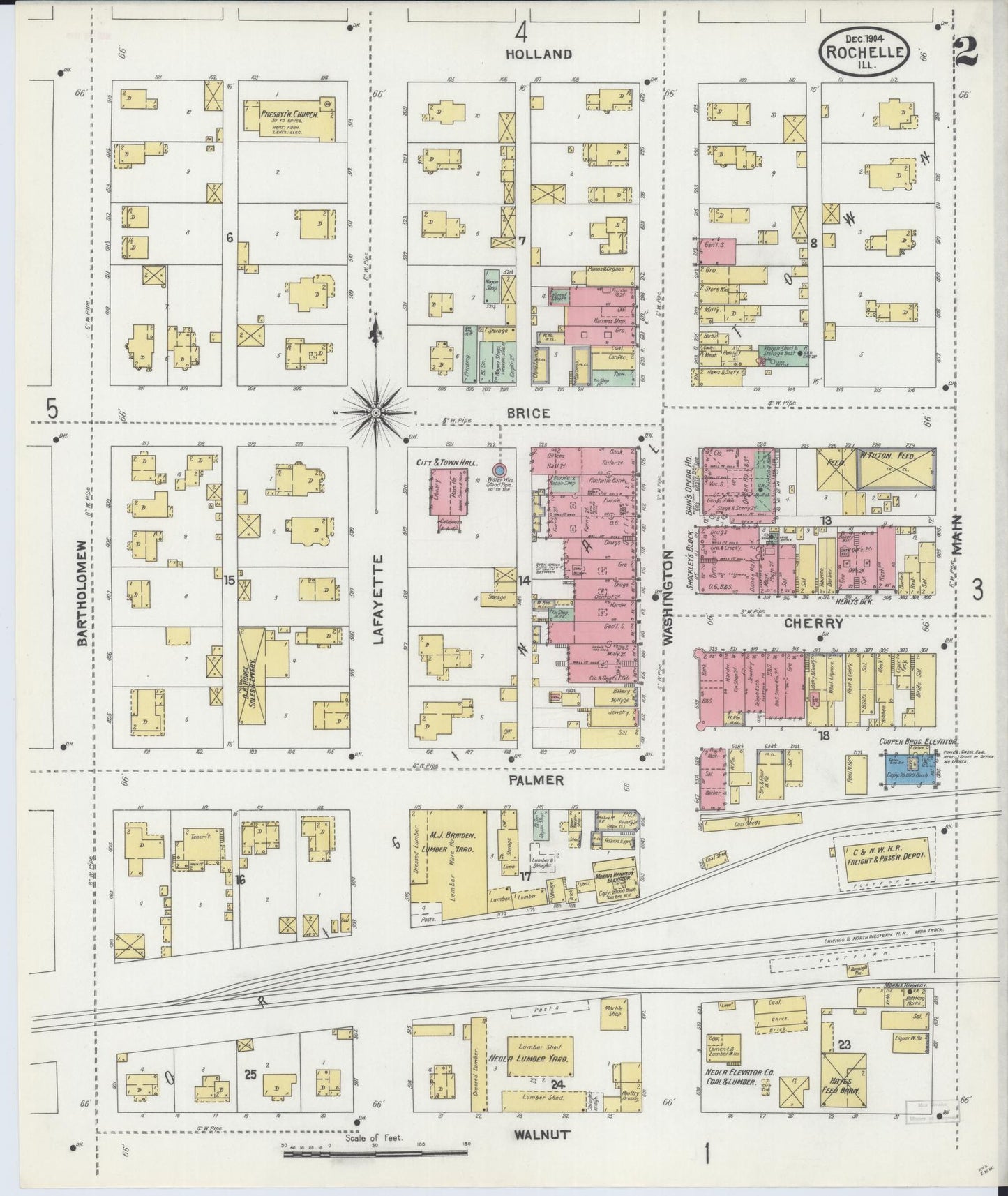 Sanborn Fire Insurance Map from Rochelle, Ogle County, Illinois (1904), Sheet #0002 - Complete Map Set gallery image, historic Sanborn map, vintage wall art, Illinois Illinois