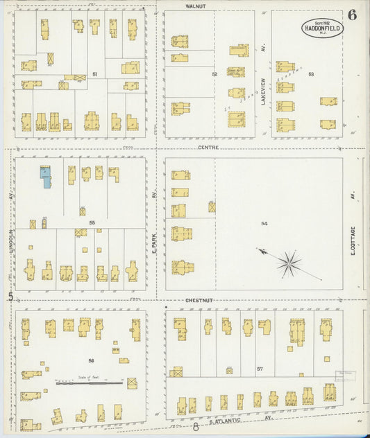 Sanborn Fire Insurance Map from Haddonfield, Camden County, New Jersey (1902), Sheet #0006 - Historic Sanborn Fire Insurance Map Print, vintage old map wall art, antique decor, genealogy gift, New Jersey New Jersey map