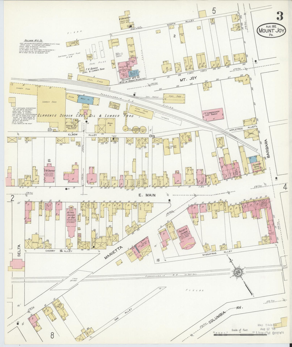 Sanborn Fire Insurance Map from Mount Joy, Lancaster County, Pennsylvania (1912), Sheet #0003 - Historic Sanborn Fire Insurance Map Print, vintage old map wall art, antique decor, genealogy gift, Pennsylvania Pennsylvania map