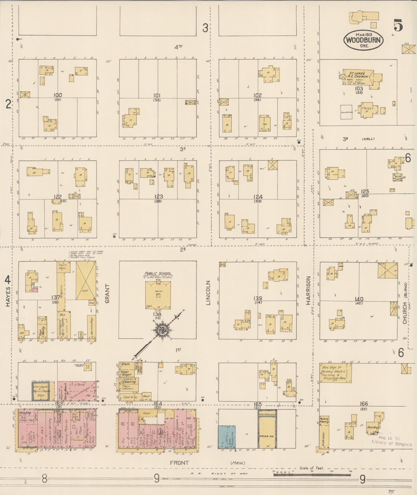 Sanborn Fire Insurance Map from Woodburn, Marion County, Oregon (1913), Sheet #0005 - Complete Map Set gallery image, historic Sanborn map, vintage wall art, Oregon Oregon
