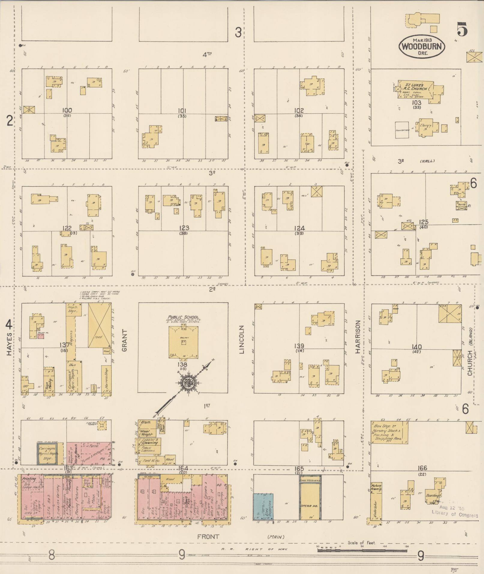 Sanborn Fire Insurance Map from Woodburn, Marion County, Oregon (1913), Sheet #0005 - Complete Map Set gallery image, historic Sanborn map, vintage wall art, Oregon Oregon