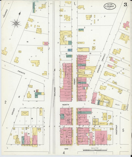 Sanborn Fire Insurance Map from Conway, Faulkner County, Arkansas (1909), Sheet #0003 - Historic Sanborn Fire Insurance Map Print, vintage old map wall art, antique decor, genealogy gift, Arkansas Arkansas map