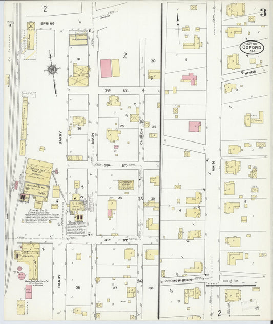 Sanborn Fire Insurance Map from Oxford, Calhoun County, Alabama (1910), Sheet #0003 - Historic Sanborn Fire Insurance Map Print, vintage old map wall art, antique decor, genealogy gift, Alabama Alabama map