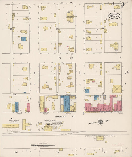 Sanborn Fire Insurance Map from Macon, Macon County, Illinois (1922), Sheet #0003 - Historic Sanborn Fire Insurance Map Print, vintage old map wall art, antique decor, genealogy gift, Illinois Illinois map