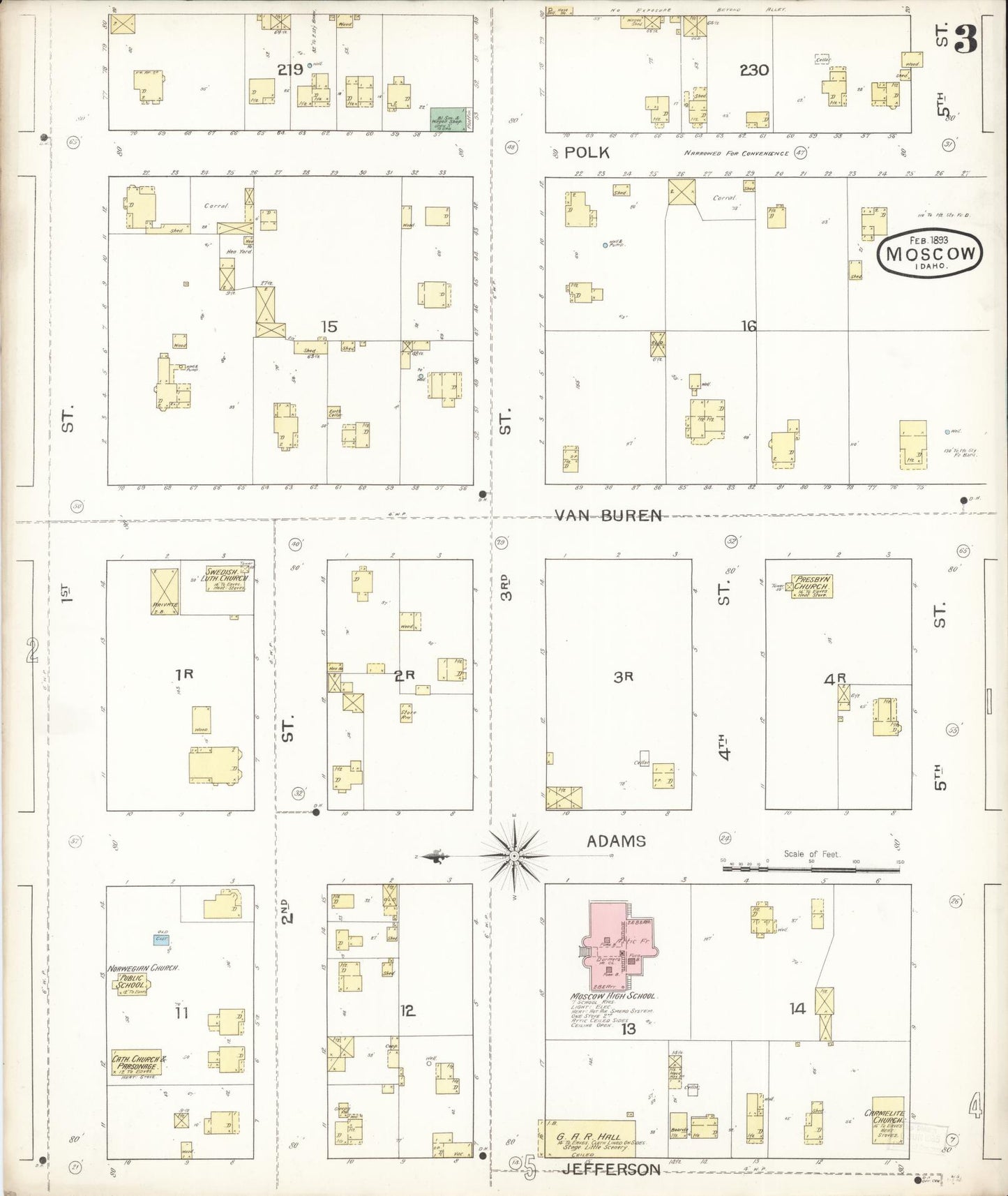 Sanborn Fire Insurance Map from Moscow, Latah County, Idaho (1893), Sheet #0003 - Complete Map Set gallery image, historic Sanborn map, vintage wall art, Idaho Idaho