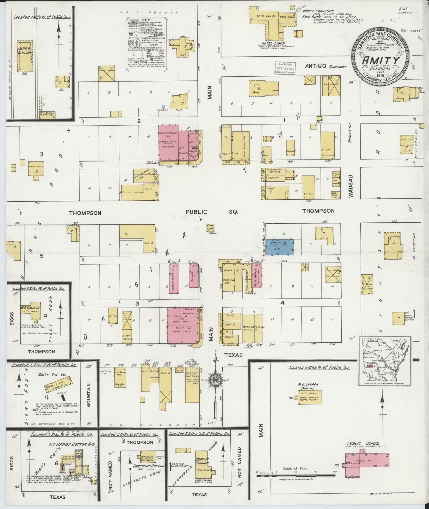 Sanborn Fire Insurance Map from Amity, Clark County, Arkansas (1919), Sheet #0001 - Historic Sanborn Fire Insurance Map Print, vintage old map wall art, antique decor, genealogy gift, Arkansas Arkansas map