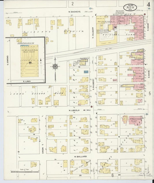 Sanborn Fire Insurance Map from Ada, Hardin County, Ohio (1910), Sheet #0004 - Historic Sanborn Fire Insurance Map Print, vintage old map wall art, antique decor, genealogy gift, Ohio Ohio map