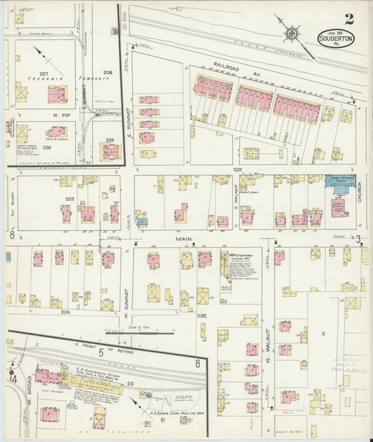 Sanborn Fire Insurance Map from Souderton, Montgomery County, Pennsylvania (1914), Sheet #0002 - Historic Sanborn Fire Insurance Map Print, vintage old map wall art, antique decor, genealogy gift, Pennsylvania Pennsylvania map