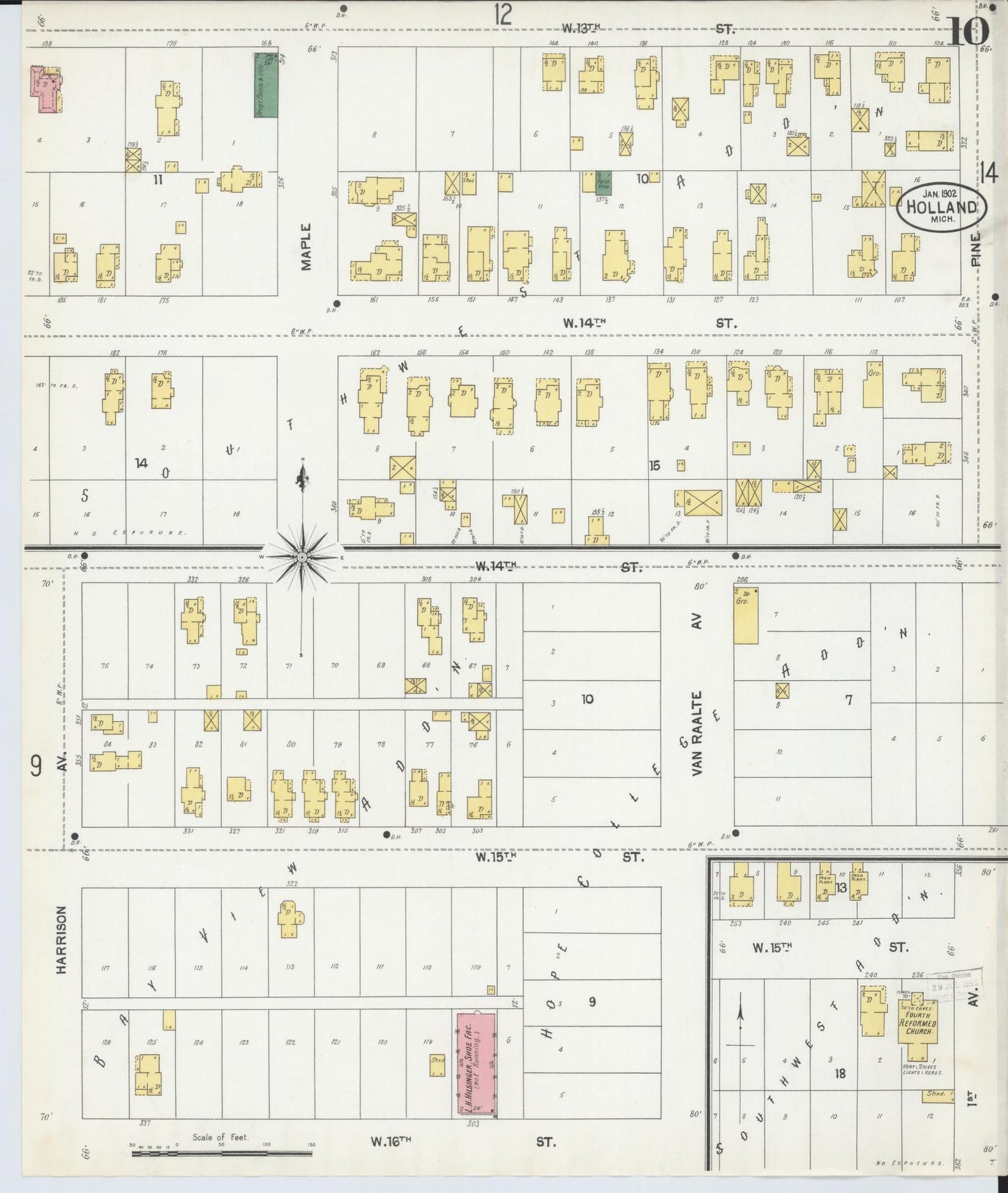 Sanborn Fire Insurance Map from Holland, Ottawa County, Michigan (1902), Sheet #0010 - Complete Map Set gallery image, historic Sanborn map, vintage wall art, Michigan Michigan