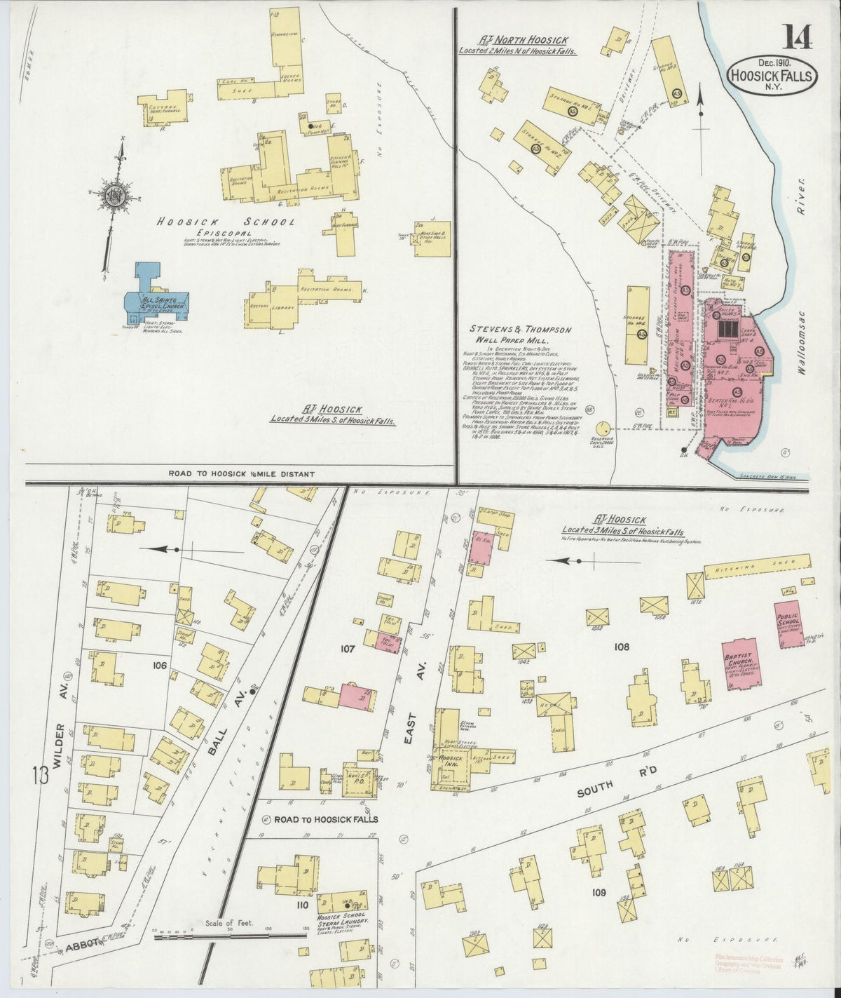 Sanborn Fire Insurance Map from Hoosick Falls, Rensselaer County, New York (1910), Sheet #0014 - Complete Map Set gallery image, historic Sanborn map, vintage wall art, New York New York