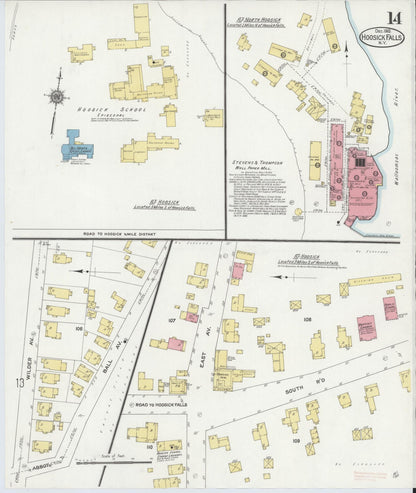 Sanborn Fire Insurance Map from Hoosick Falls, Rensselaer County, New York (1910), Sheet #0014 - Complete Map Set gallery image, historic Sanborn map, vintage wall art, New York New York