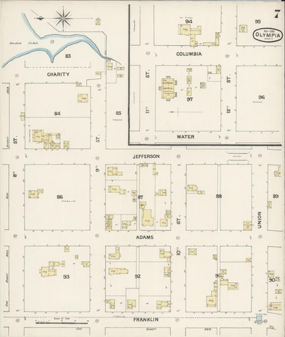 Sanborn Fire Insurance Map from Olympia, Thurston County, Washington (1888), Sheet #0007 - Complete Map Set gallery image, historic Sanborn map, vintage wall art, Washington Washington