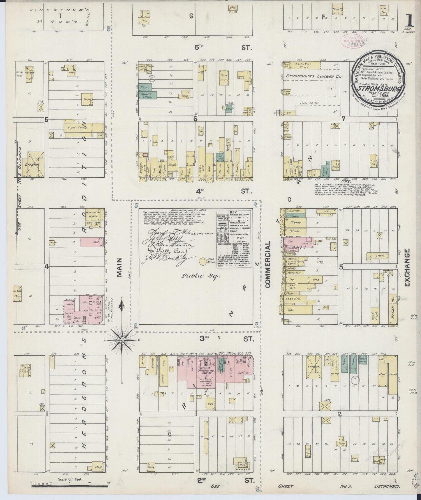 Sanborn Fire Insurance Map from Stromsburg, Polk County, Nebraska (1889), Sheet #0001 - Historic Sanborn Fire Insurance Map Print, vintage old map wall art, antique decor, genealogy gift, Nebraska Nebraska map