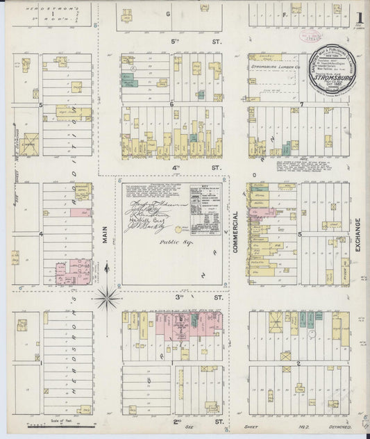 Sanborn Fire Insurance Map from Stromsburg, Polk County, Nebraska (1889), Sheet #0001 - Historic Sanborn Fire Insurance Map Print, vintage old map wall art, antique decor, genealogy gift, Nebraska Nebraska map