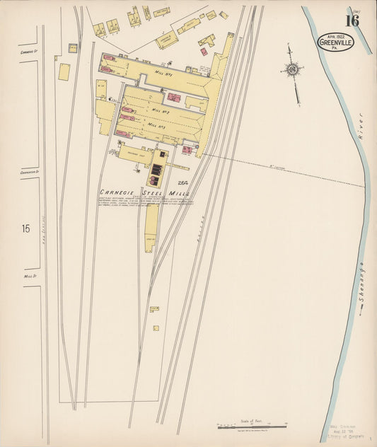 Sanborn Fire Insurance Map from Greenville, Mercer County, Pennsylvania (1922), Sheet #0016 - Historic Sanborn Fire Insurance Map Print, vintage old map wall art, antique decor, genealogy gift, Pennsylvania Pennsylvania map