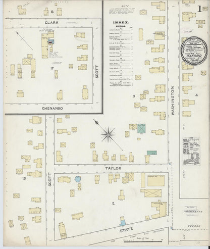Sanborn Fire Insurance Map from Oxford, Chenango County, New York (1891), Sheet #0001 - Complete Map Set gallery image, historic Sanborn map, vintage wall art, New York New York