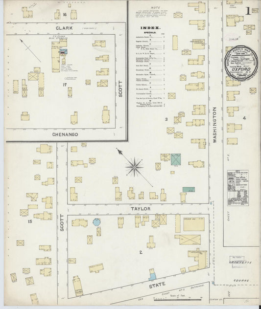 Sanborn Fire Insurance Map from Oxford, Chenango County, New York (1891), Sheet #0001 - Complete Map Set gallery image, historic Sanborn map, vintage wall art, New York New York