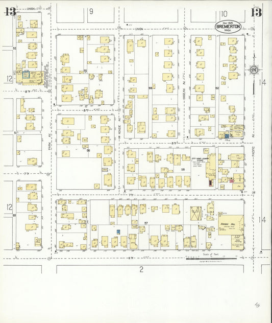 Sanborn Fire Insurance Map from Bremerton, Kitsap County, Washington (1925), Sheet #0013 - Historic Sanborn Fire Insurance Map Print, vintage old map wall art, antique decor, genealogy gift, Washington Washington map