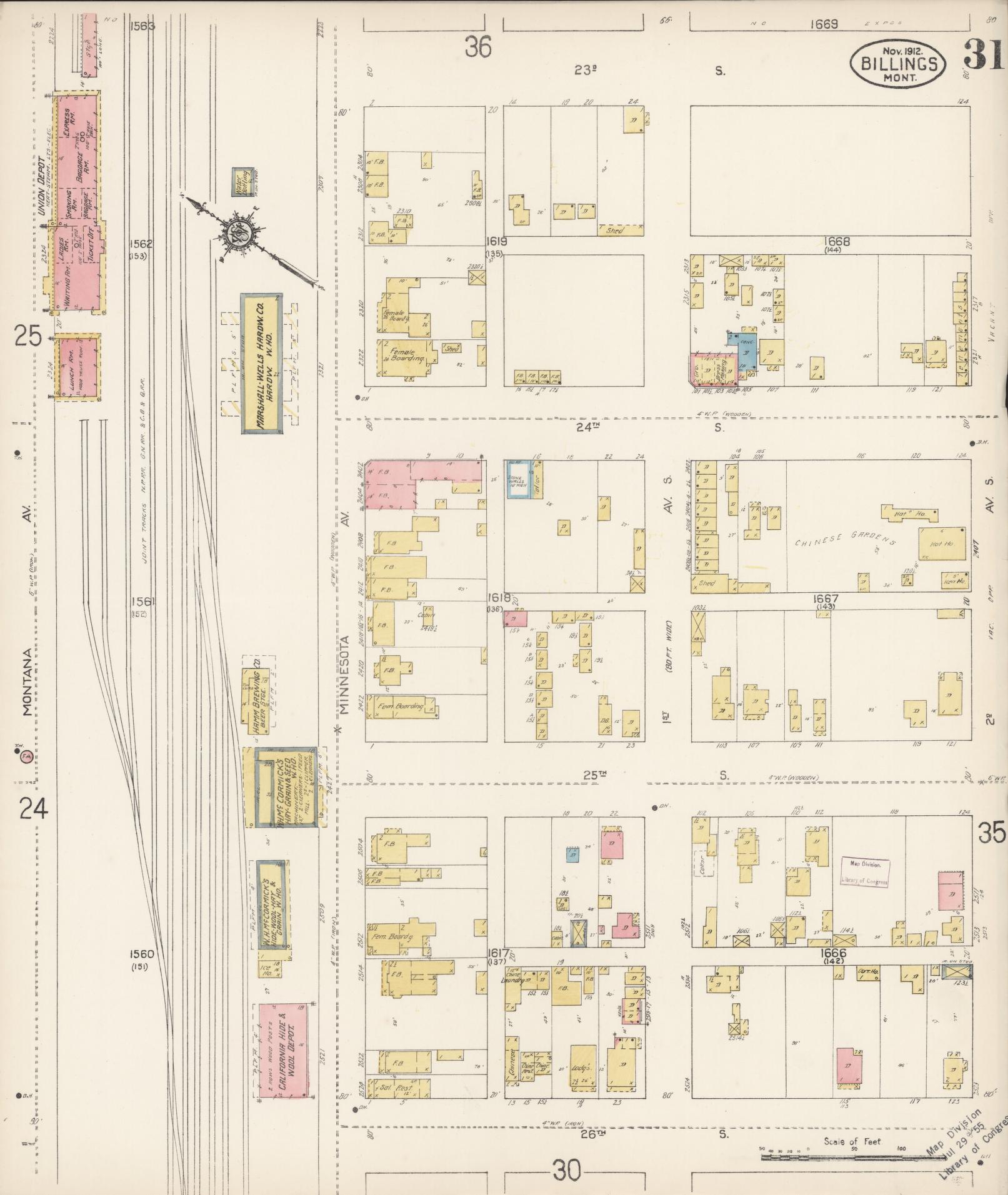 Sanborn Fire Insurance Map from Billings, Yellowstone County, Montana (1912), Sheet #0031 - Complete Map Set gallery image, historic Sanborn map, vintage wall art, Montana Montana