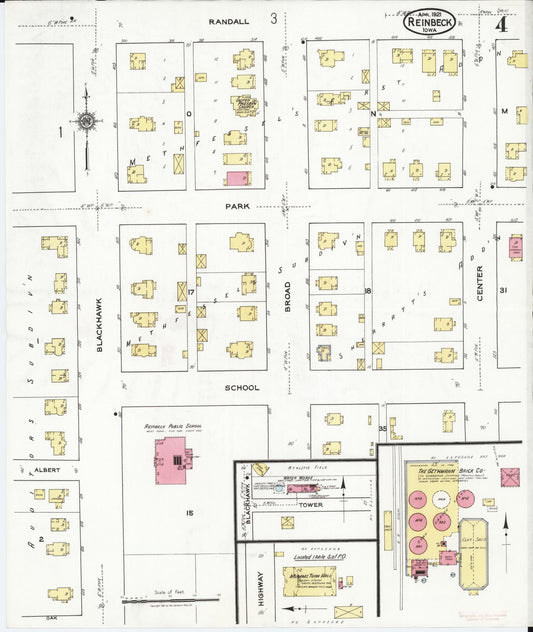 Sanborn Fire Insurance Map from Reinbeck, Grundy County, Iowa (1921), Sheet #0004 - Historic Sanborn Fire Insurance Map Print, vintage old map wall art