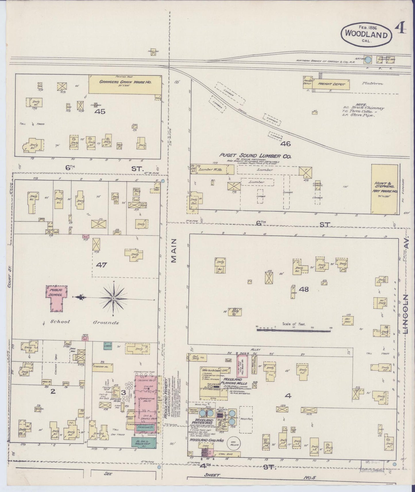 Sanborn Fire Insurance Map from Woodland, Yolo County, California (1886), Sheet #0004 - Complete Map Set gallery image, historic Sanborn map, vintage wall art, California California