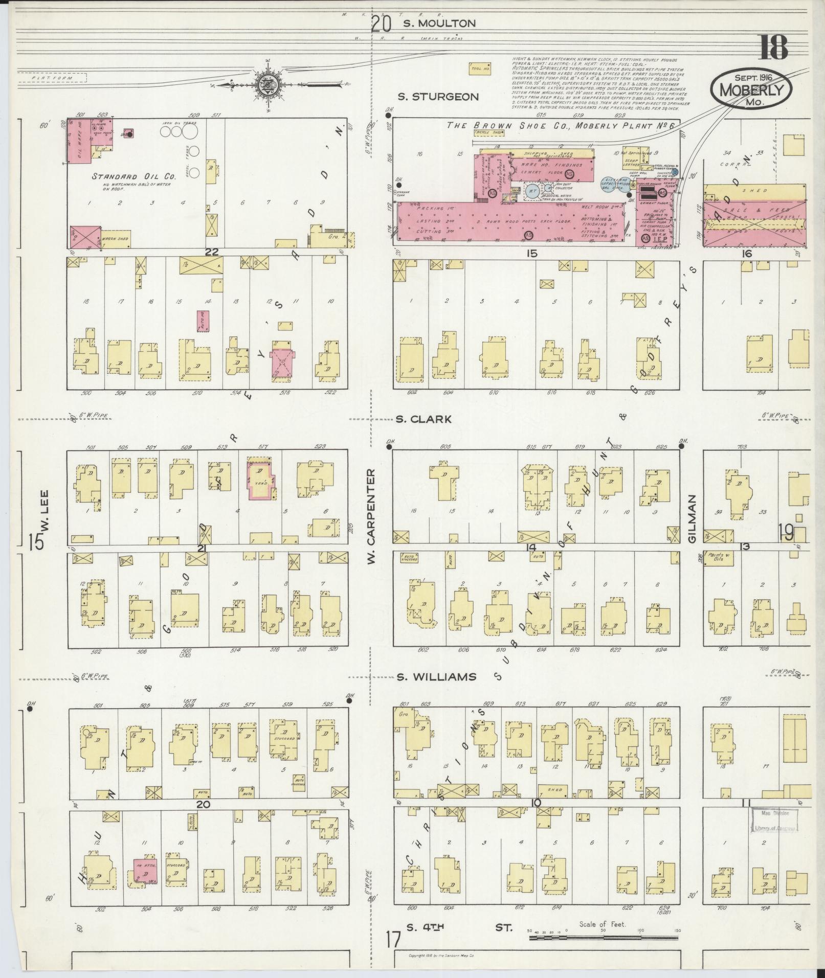 Sanborn Fire Insurance Map from Moberly, Randolph County, Missouri (1916), Sheet #0018 - Historic Sanborn Fire Insurance Map Print, vintage old map wall art, antique decor, genealogy gift, Missouri Missouri map