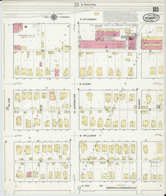 Sanborn Fire Insurance Map from Moberly, Randolph County, Missouri (1916), Sheet #0018 - Historic Sanborn Fire Insurance Map Print, vintage old map wall art, antique decor, genealogy gift, Missouri Missouri map