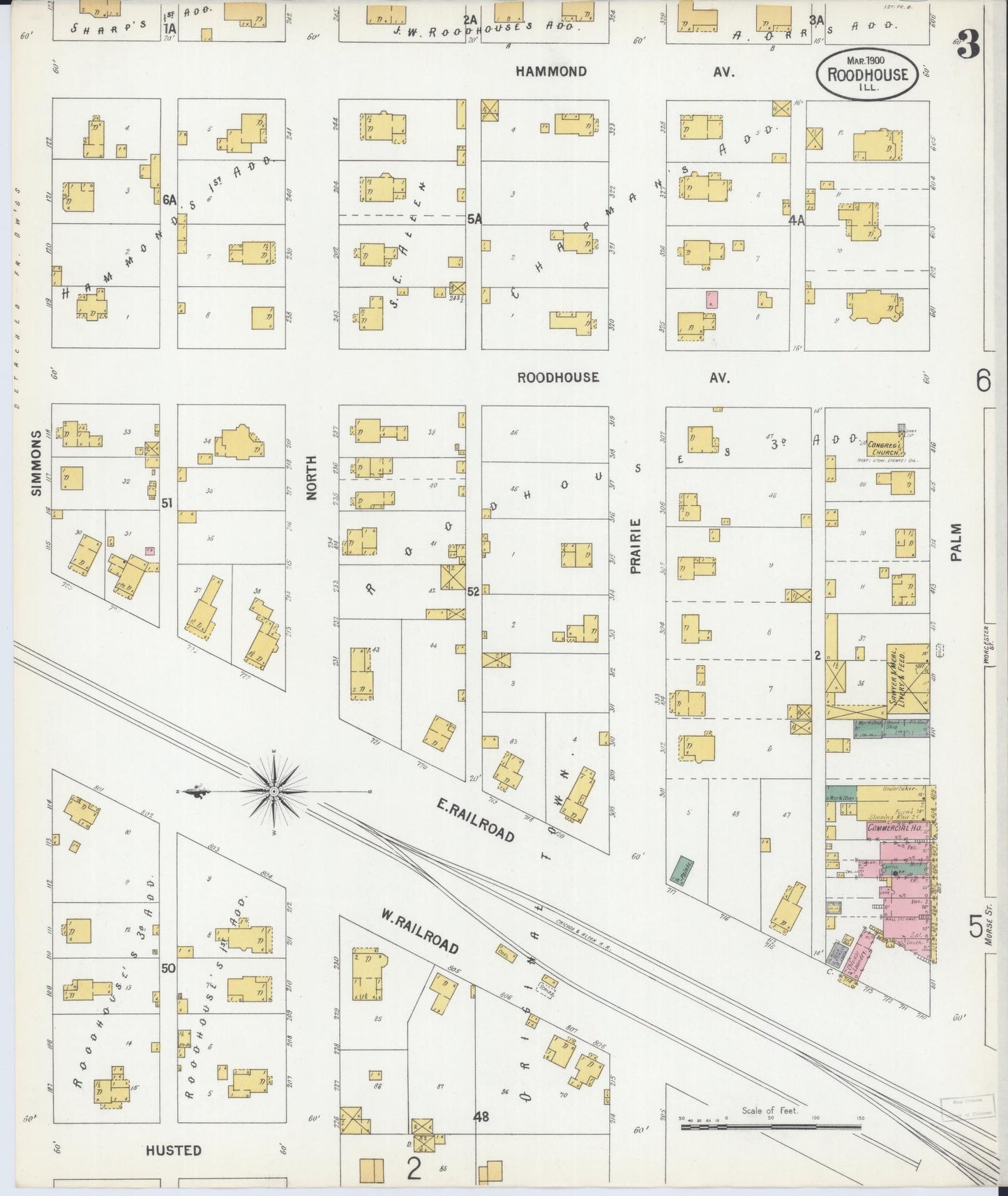 Sanborn Fire Insurance Map from Roodhouse, Greene County, Illinois (1900), Sheet #0003 - Complete Map Set gallery image, historic Sanborn map, vintage wall art, Illinois Illinois