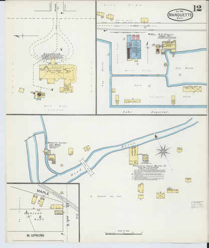 Sanborn Fire Insurance Map from Marquette, Marquette County, Michigan (1892), Sheet #0012 - Historic Sanborn Fire Insurance Map Print, vintage old map wall art, antique decor, genealogy gift, Michigan Michigan map