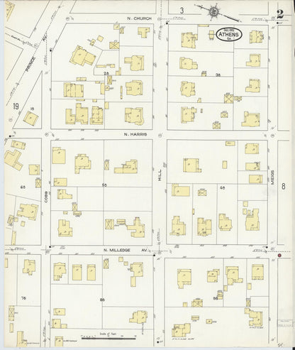 Sanborn Fire Insurance Map from Athens, Clarke County, Georgia (1913), Sheet #0002 - Complete Map Set gallery image, historic Sanborn map, vintage wall art, Georgia Georgia
