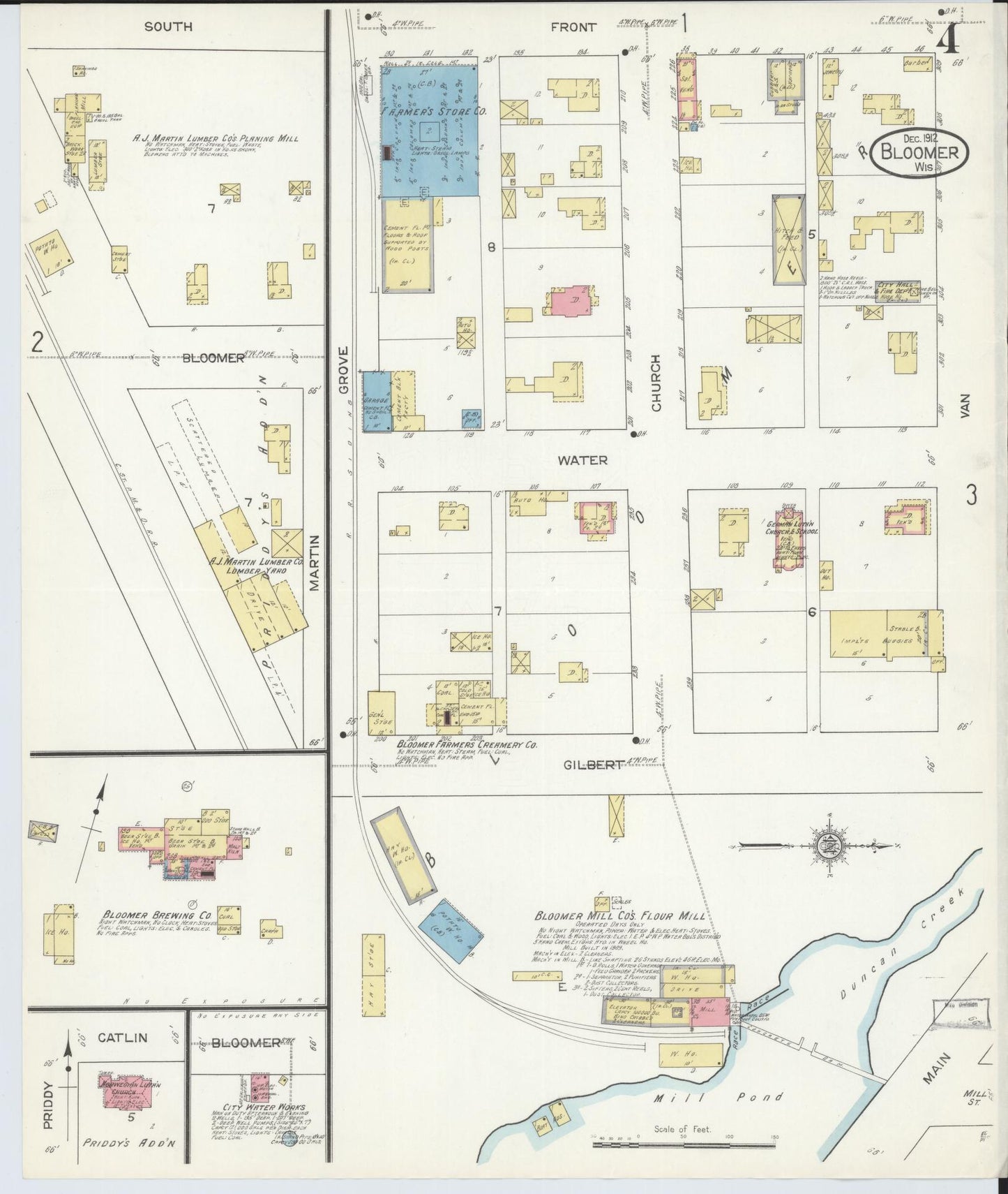 Sanborn Fire Insurance Map from Bloomer, Chippewa County, Wisconsin (1912), Sheet #0004 - Complete Map Set gallery image, historic Sanborn map, vintage wall art, Wisconsin Wisconsin