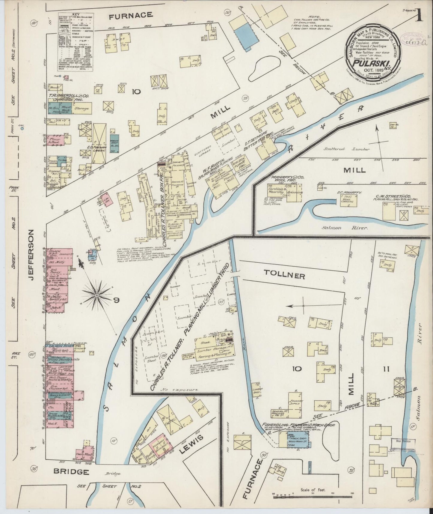 Sanborn Fire Insurance Map from Pulaski, Oswego County, New York (1885), Sheet #0001 - Complete Map Set gallery image, historic Sanborn map, vintage wall art, New York New York
