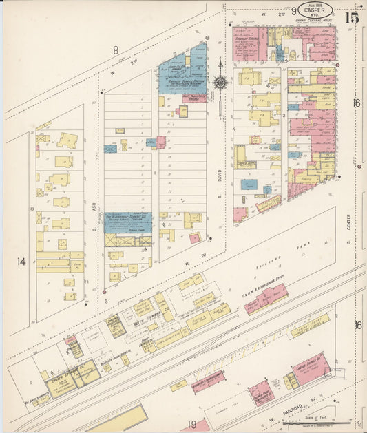 Sanborn Fire Insurance Map from Casper, Natrona County, Wyoming (1918), Sheet #0015 - Historic Sanborn Fire Insurance Map Print, vintage old map wall art, antique decor, genealogy gift, Wyoming Wyoming map