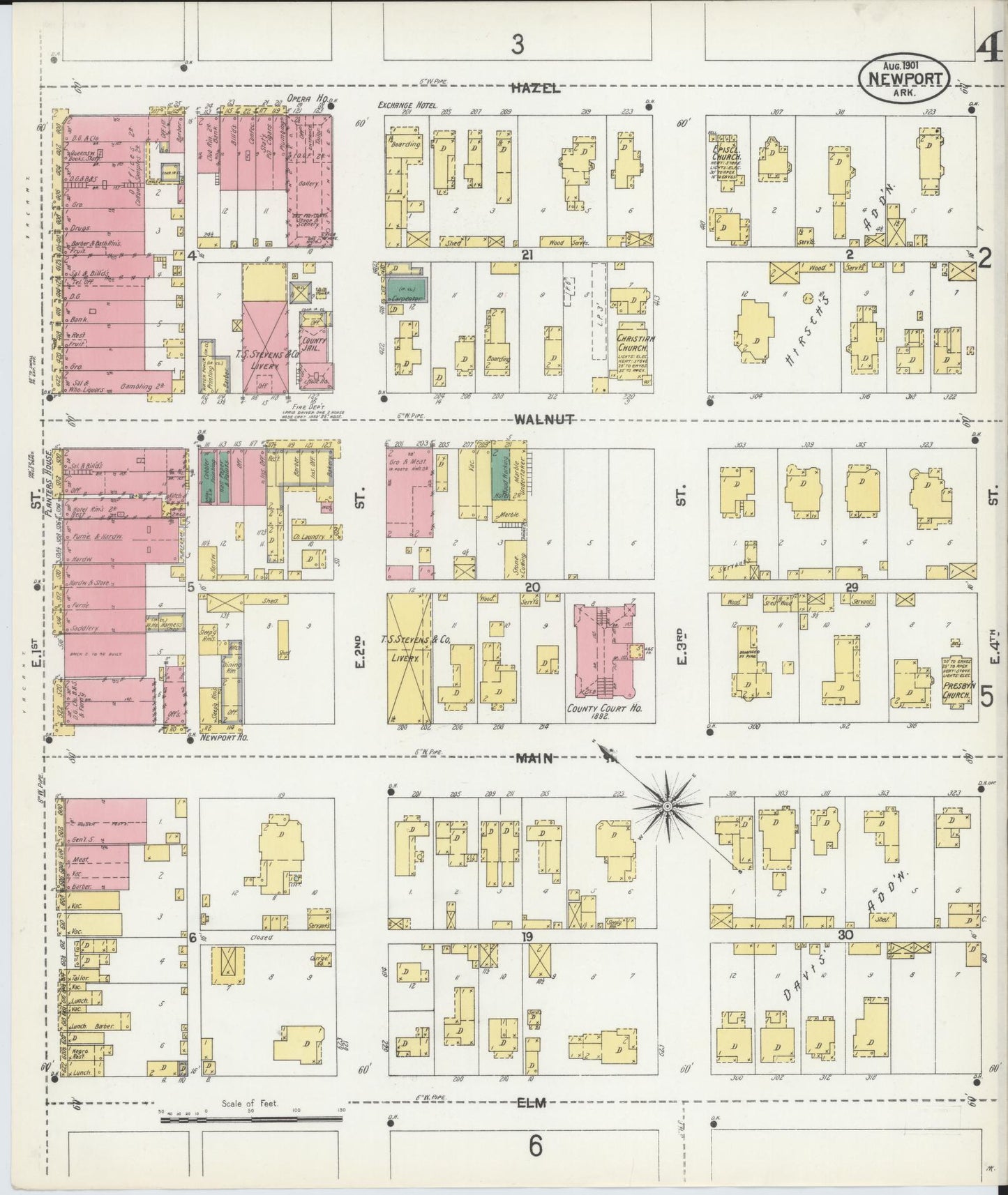 Sanborn Fire Insurance Map from Newport, Jackson County, Arkansas (1901), Sheet #0004 - Historic Sanborn Fire Insurance Map Print, vintage old map wall art, antique decor, genealogy gift, Arkansas Arkansas map