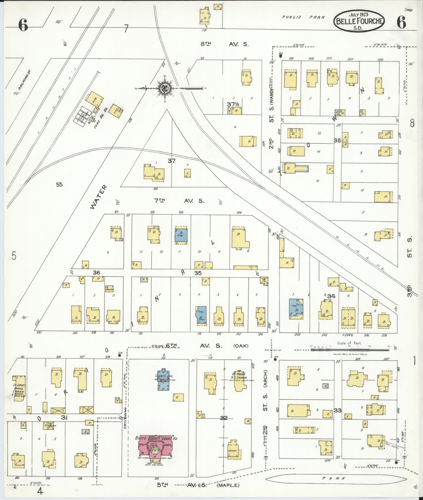 Sanborn Fire Insurance Map from Belle Fourche, Butte County, South Dakota (1923), Sheet #0006 - Historic Sanborn Fire Insurance Map Print, vintage old map wall art, antique decor, genealogy gift, South Dakota South Dakota map