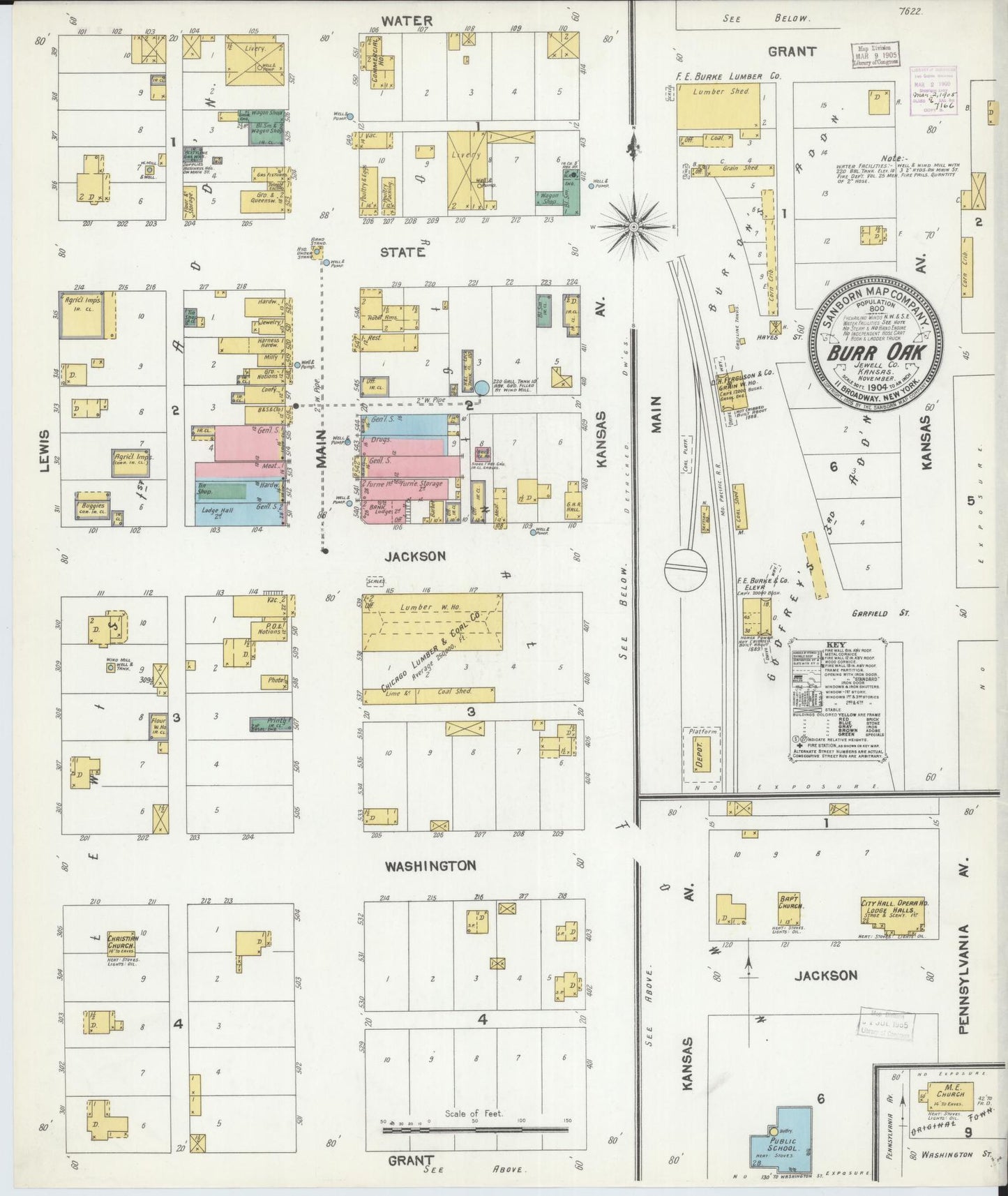 Sanborn Fire Insurance Map from Burr Oak, Jewell County, Kansas (1904), Sheet #0001 - Historic Sanborn Fire Insurance Map Print, vintage old map wall art, antique decor, genealogy gift, Kansas Kansas map